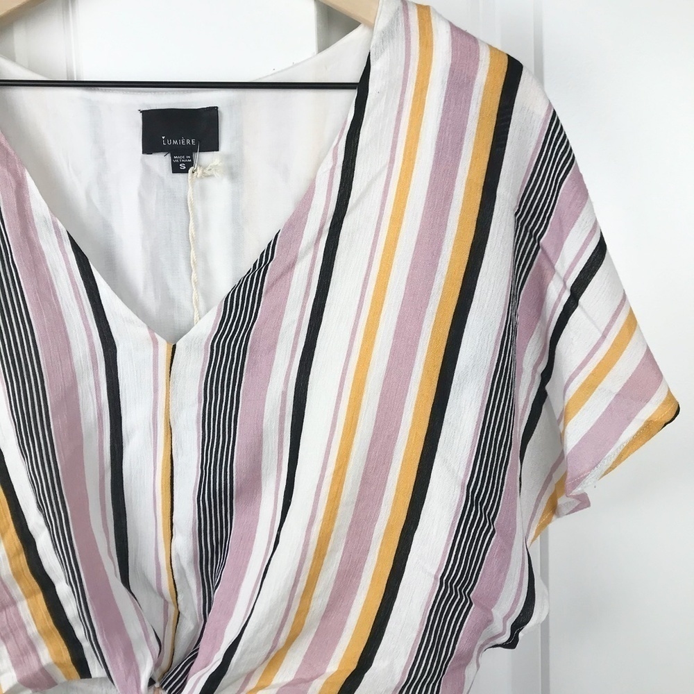 NWT Lumiere V-Neck Stripe Print Front Tie Top- S - Picture 5 of 10
